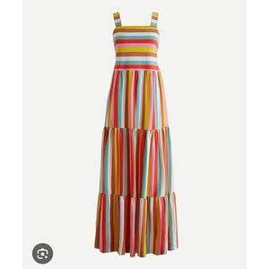 J. Crew Rainbow Striped Tiered Maxi Dress Size XS‎ Colorful Flowy Pockets Cotton
